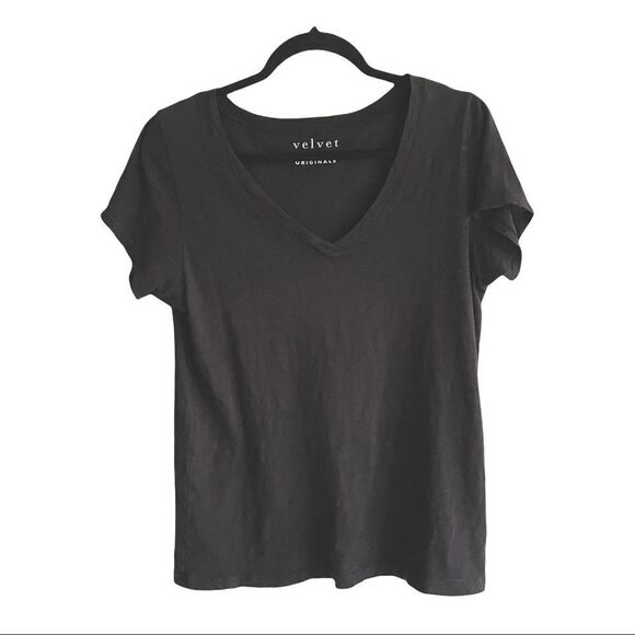 VELVET BY GRAHAM & SPENCER Black Cotton Slub V-Neck Short-Sleeve T-Shirt XS - Picture 4 of 5